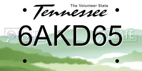 6AKD65 Tennessee License Plate