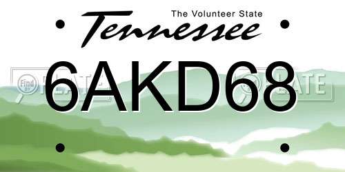6AKD68 Tennessee License Plate