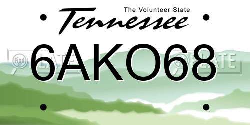 6AKO68 Tennessee License Plate