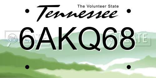 6AKQ68 Tennessee License Plate