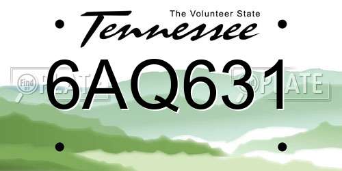 6AQ631 Tennessee License Plate