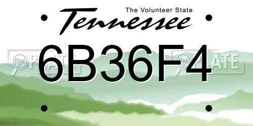 6B36F4 Tennessee License Plate