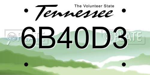 6B40D3 Tennessee License Plate