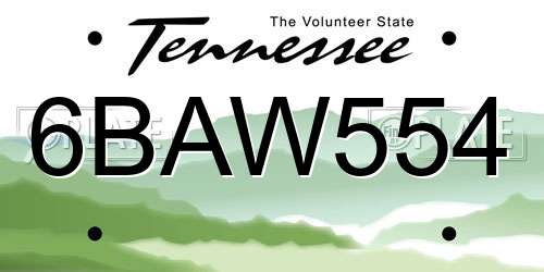 6BAW554 Tennessee License Plate