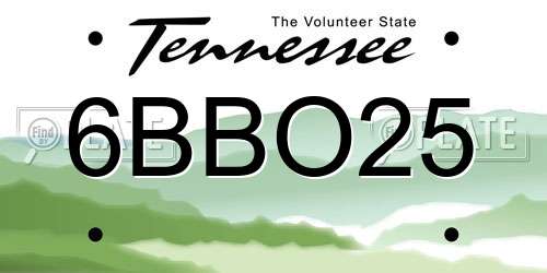 6BBO25 Tennessee License Plate