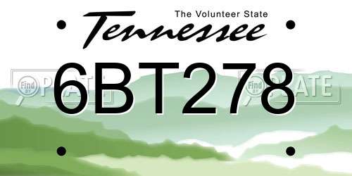 6BT278 Tennessee License Plate