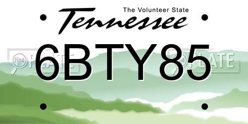 6BTY85 Tennessee License Plate