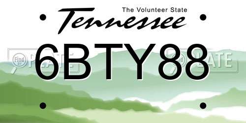 6BTY88 Tennessee License Plate