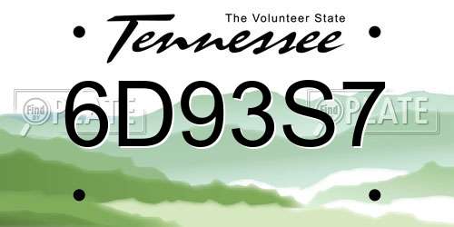 6D93S7 Tennessee License Plate