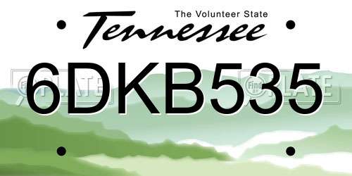6DKB535 Tennessee License Plate