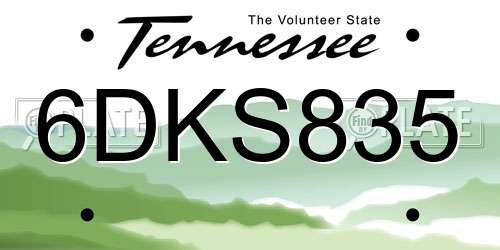 6DKS835 Tennessee License Plate