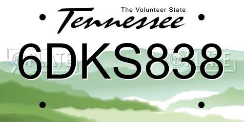 6DKS838 Tennessee License Plate