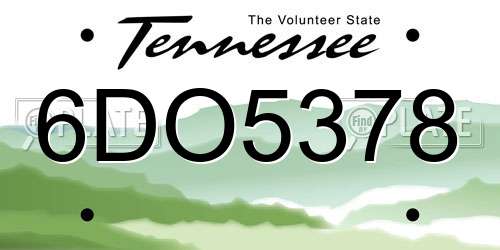 6DO5378 Tennessee License Plate