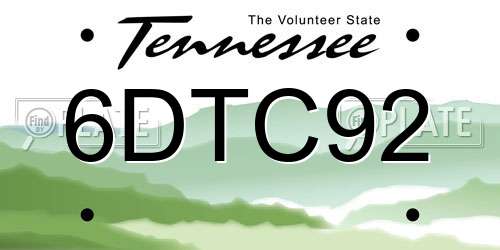 6DTC92 Tennessee License Plate