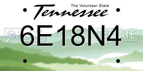 6E18N4 Tennessee License Plate