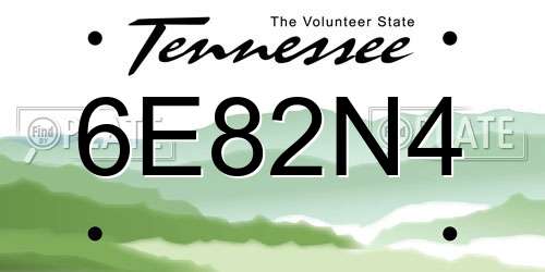 6E82N4 Tennessee License Plate