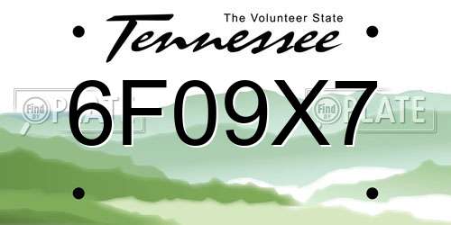 6F09X7 Tennessee License Plate