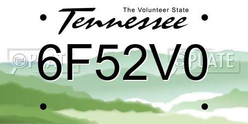 6F52V0 Tennessee License Plate