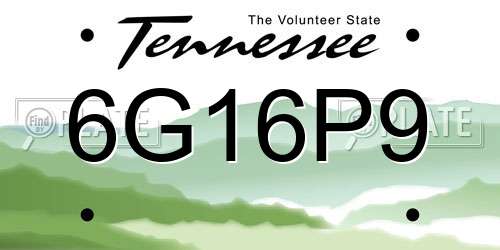 6G16P9 Tennessee License Plate
