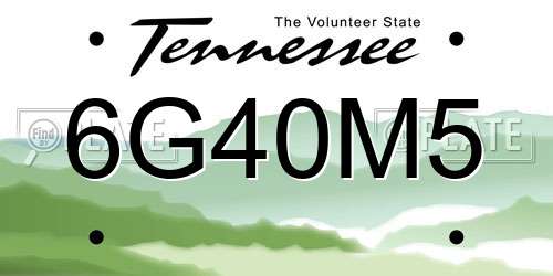 6G40M5 Tennessee License Plate