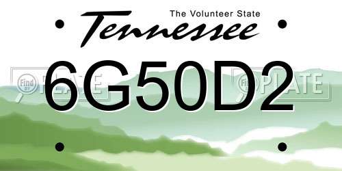6G50D2 Tennessee License Plate