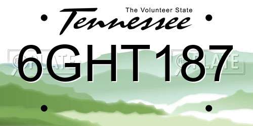 6GHT187 Tennessee License Plate