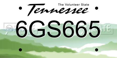 6GS665 Tennessee License Plate