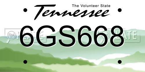 6GS668 Tennessee License Plate