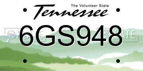 6GS948 Tennessee License Plate