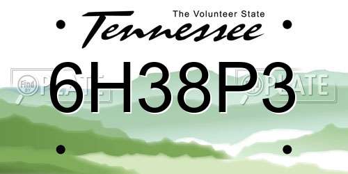 6H38P3 Tennessee License Plate