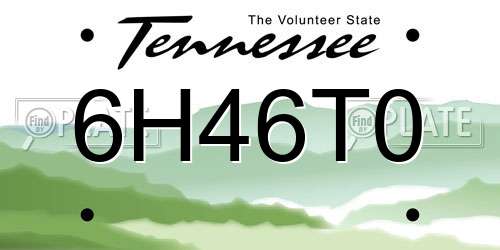 6H46T0 Tennessee License Plate