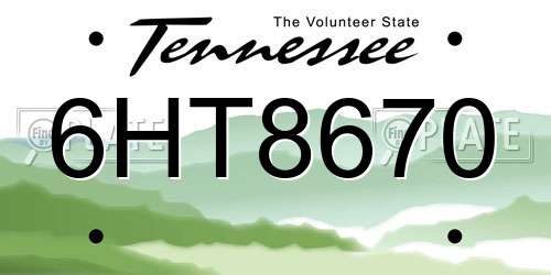 6HT8670 Tennessee License Plate