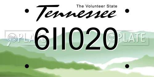 6II020 Tennessee License Plate