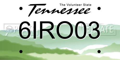 6IRO03 Tennessee License Plate