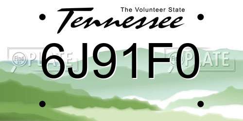 6J91F0 Tennessee License Plate