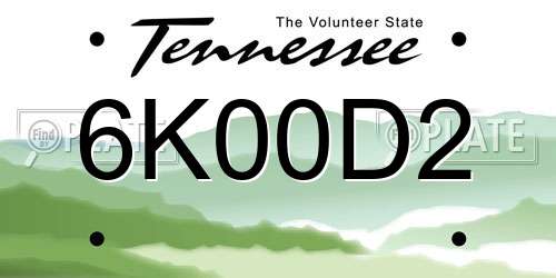 6K00D2 Tennessee License Plate