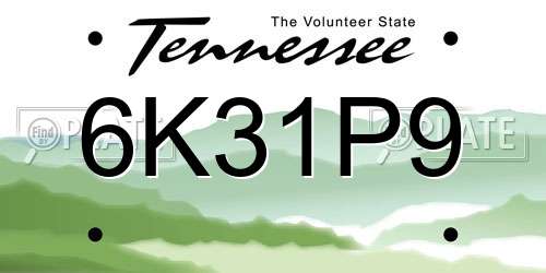 6K31P9 Tennessee License Plate