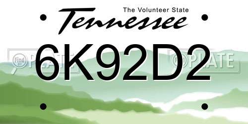 6K92D2 Tennessee License Plate