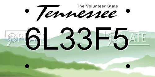 6L33F5 Tennessee License Plate