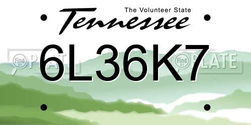 6L36K7 Tennessee License Plate