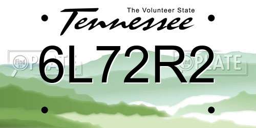 6L72R2 Tennessee License Plate