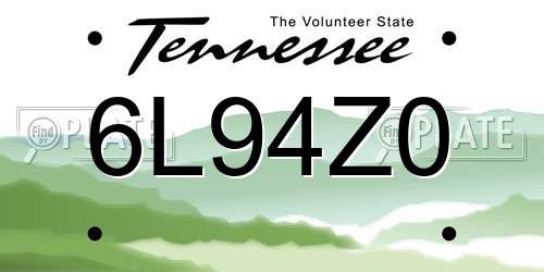 6L94Z0 Tennessee License Plate