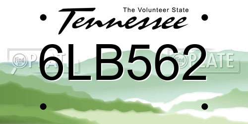 6LB562 Tennessee License Plate