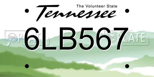 6LB567 Tennessee License Plate