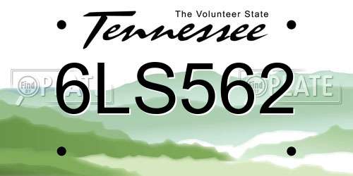 6LS562 Tennessee License Plate