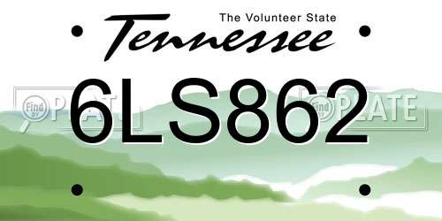 6LS862 Tennessee License Plate