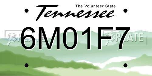 6M01F7 Tennessee License Plate