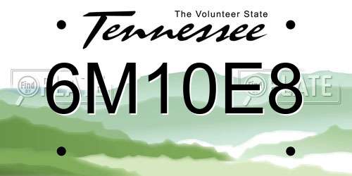 6M10E8 Tennessee License Plate