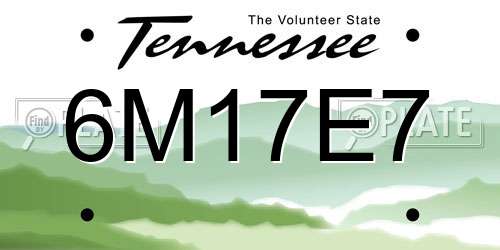 6M17E7 Tennessee License Plate