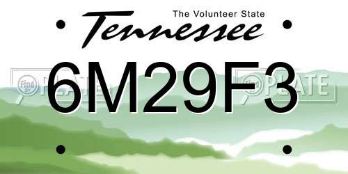 6M29F3 Tennessee License Plate